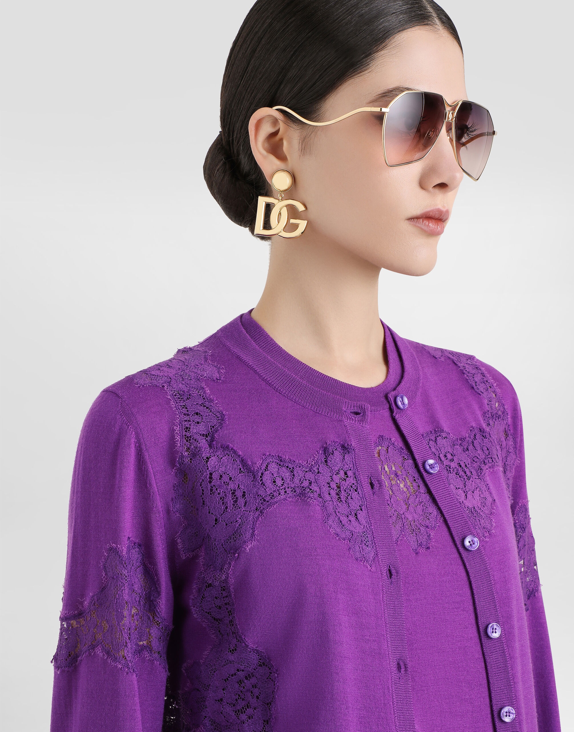 Wool cardigan with lace - 4