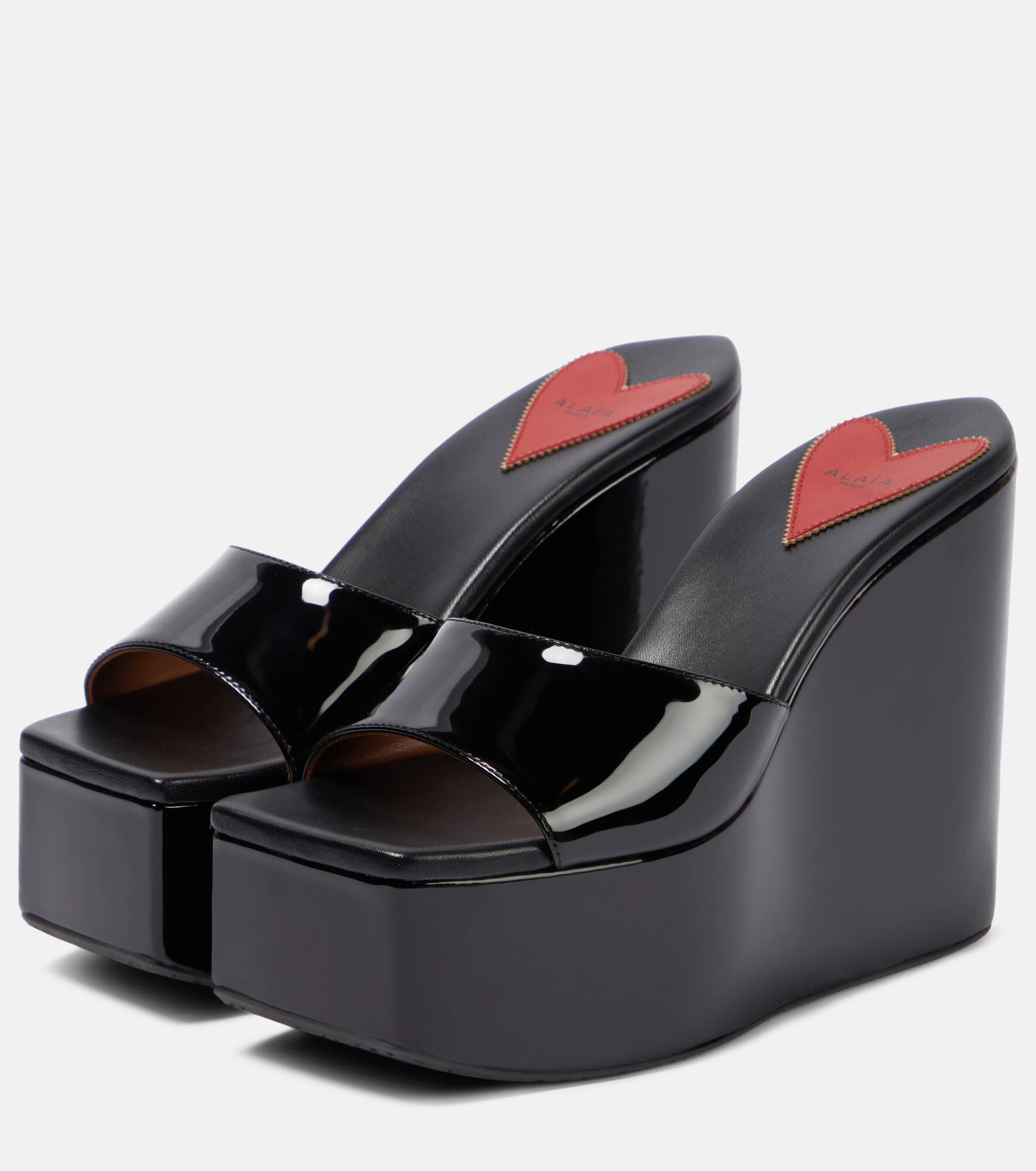 Patent leather platform wedge mules - 5