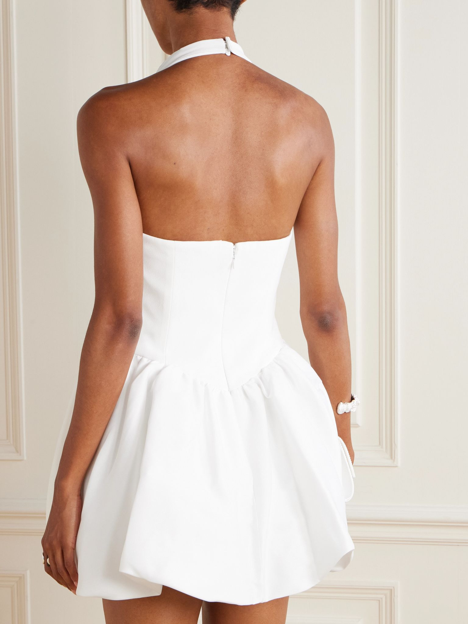 Draped crepe halterneck mini dress White - 3