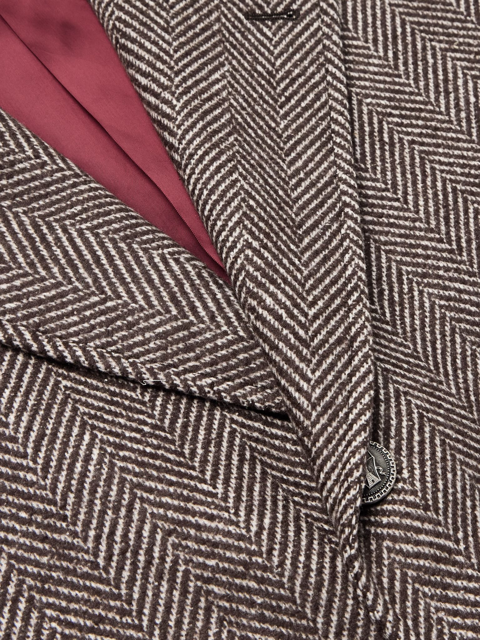 Herringbone Cashmere and Silk-Blend Coat Brown - 4