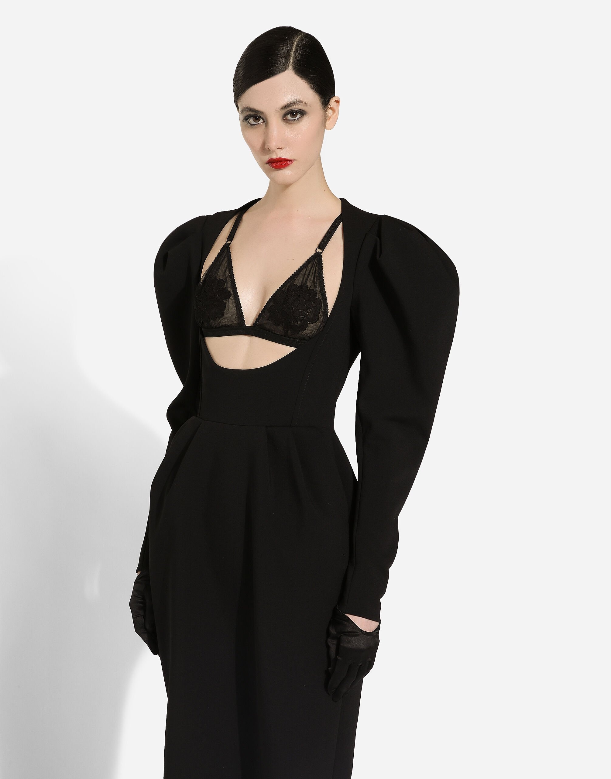 Calf-length wool dress with open neckline - 4