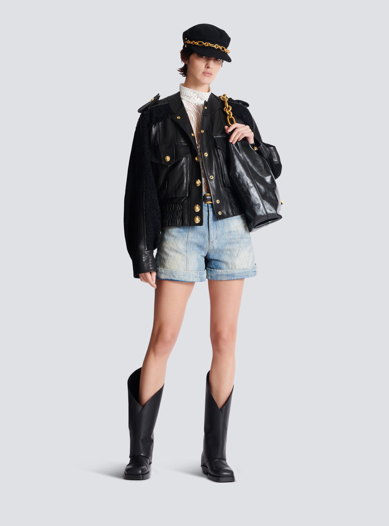 Balmain Tweed and leather bomber jacket outlook