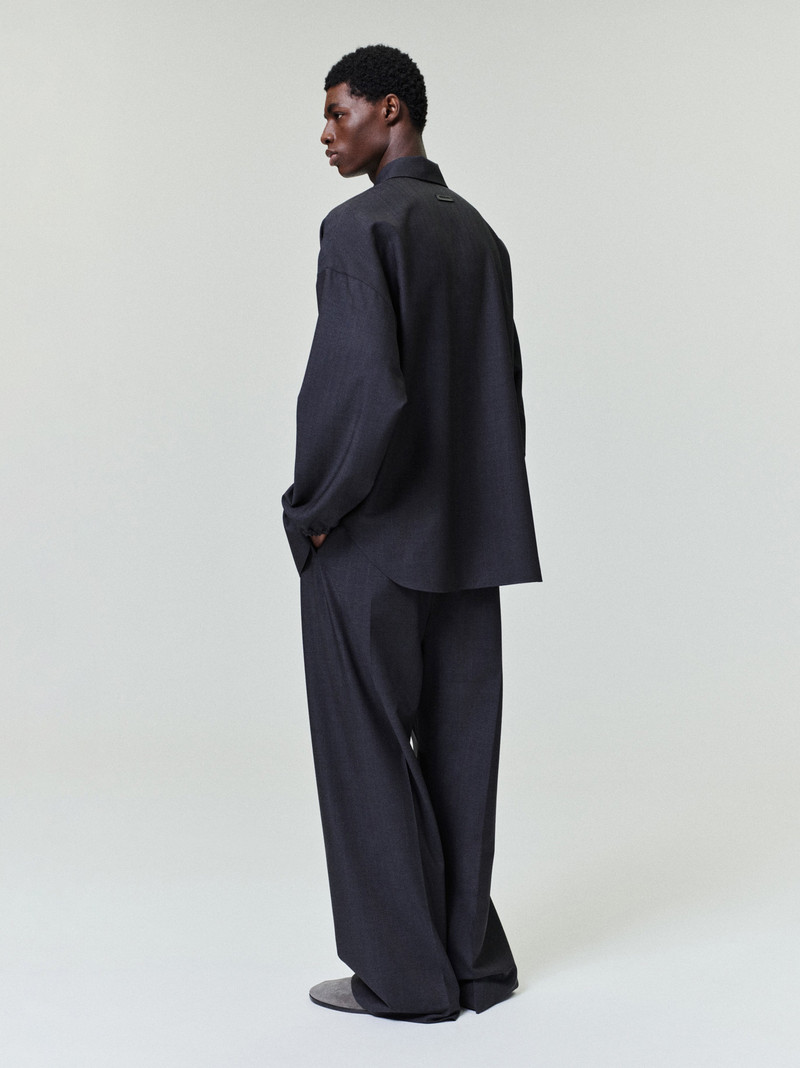 Grey Striped Wool Elastic Cuff Shirt 3