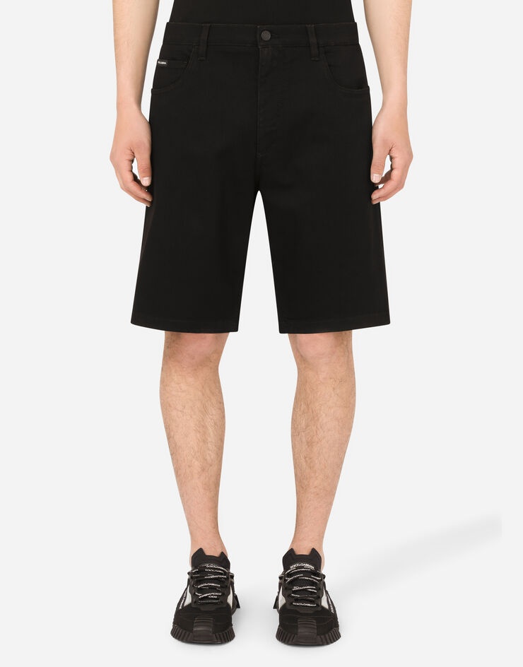 Black stretch denim shorts - 1