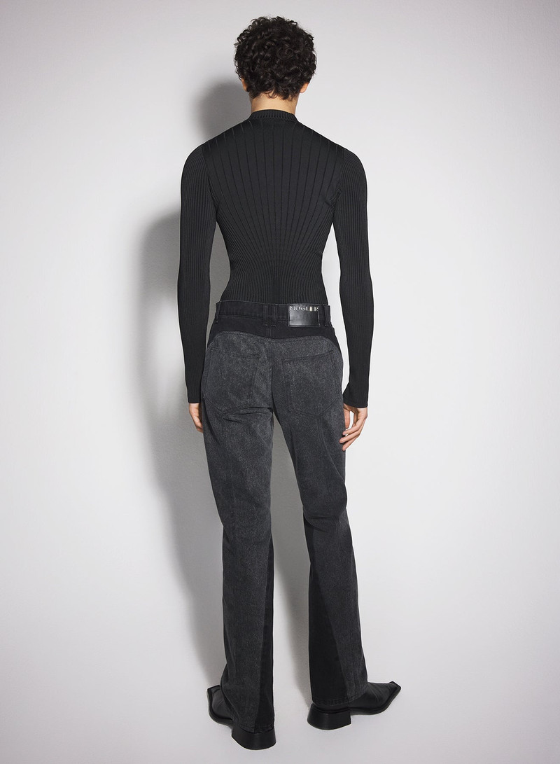 washed black bi-material straight leg jeans 3