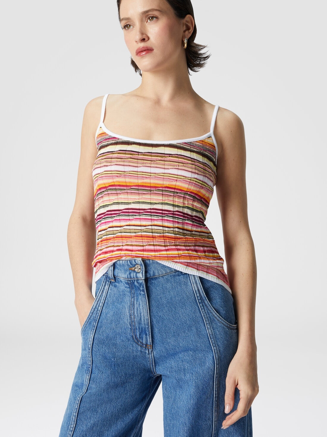 Striped cotton and viscose ribbed tank top with contrasting trim - 4
