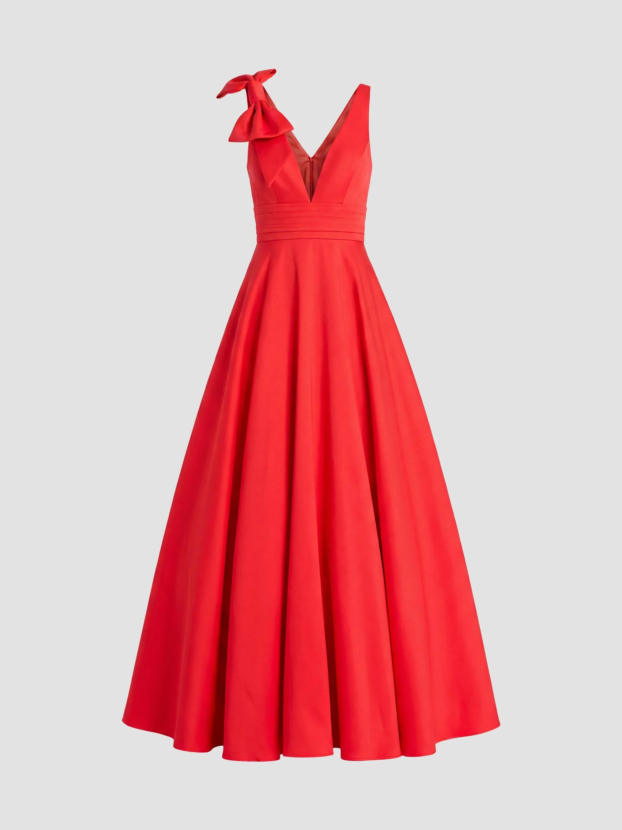 Women's Crepe Sleeveless V-Neck Gown - Red - 1
