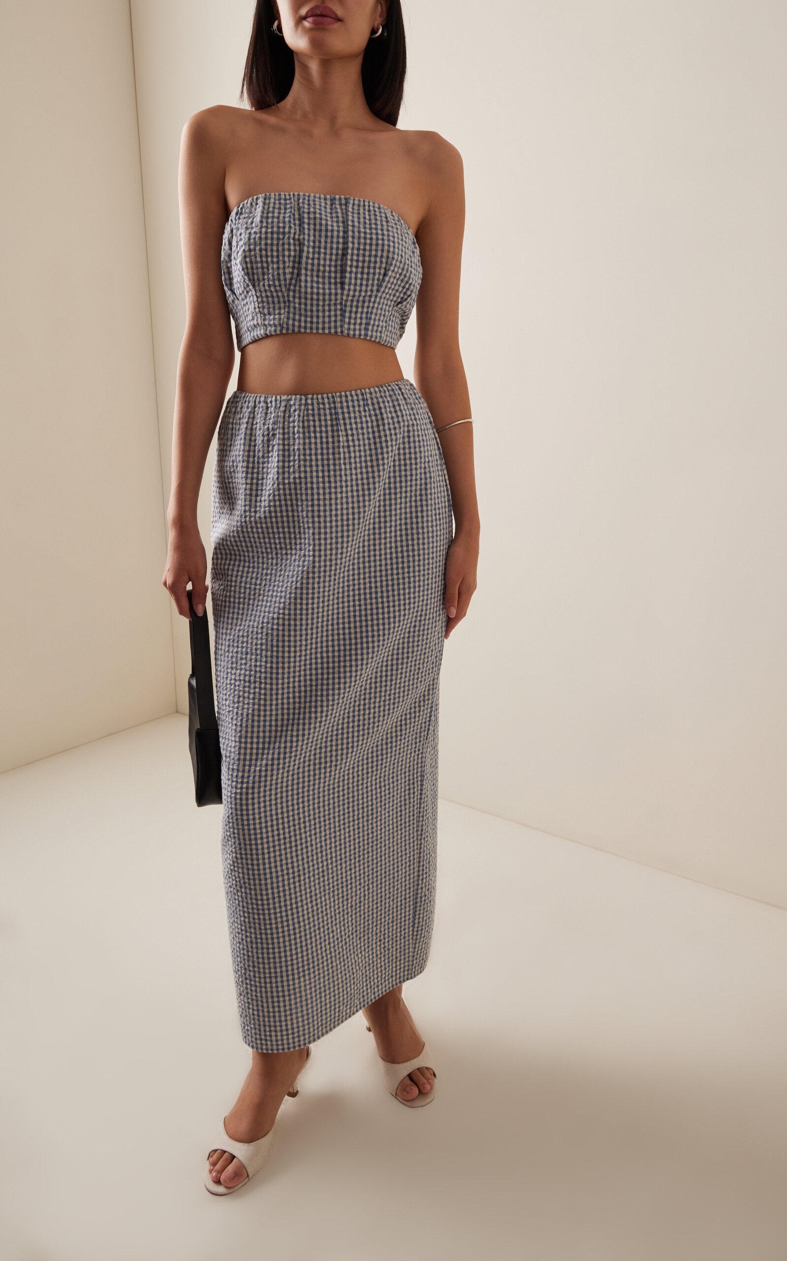 Mira Gingham Cottom Maxi Skirt blue - 2