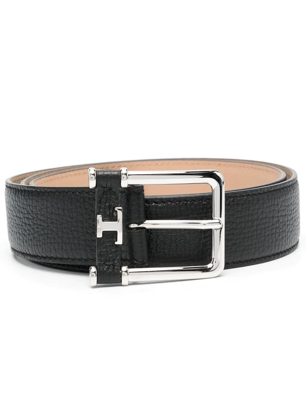 logo-buckle grained leather belt - 1