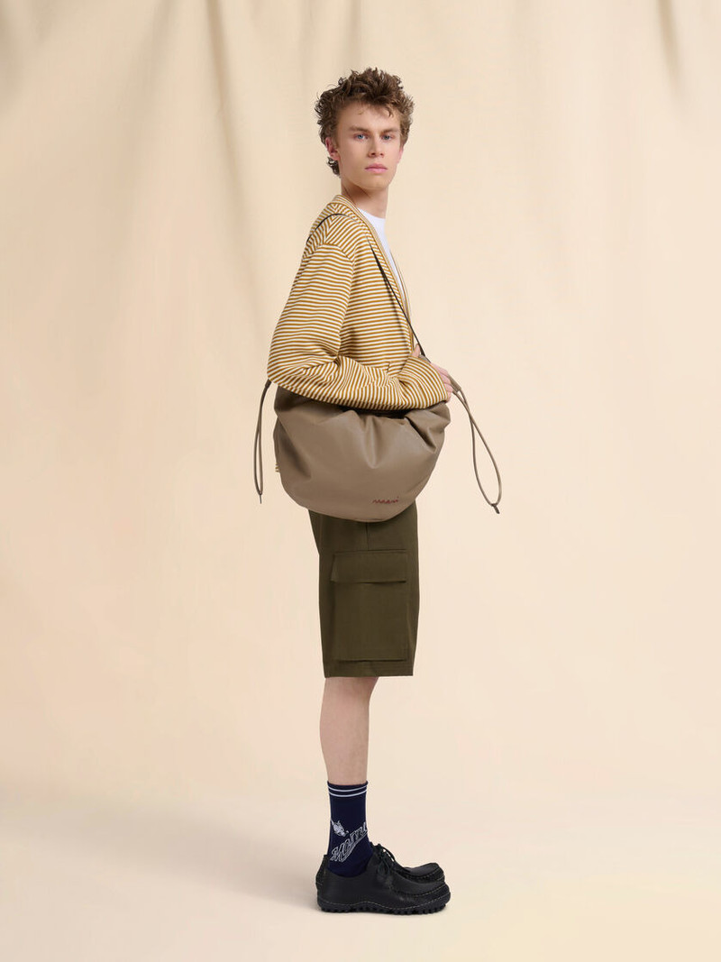 Marni TAUPE LEATHER SCRUNCHIE SMALL HOBO BAG outlook
