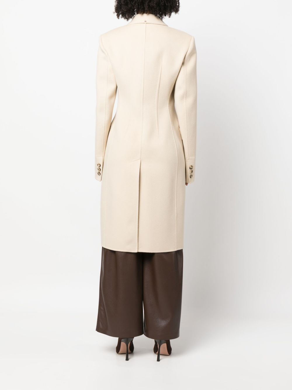 long-sleeved virgin wool double-breasted coat - 4