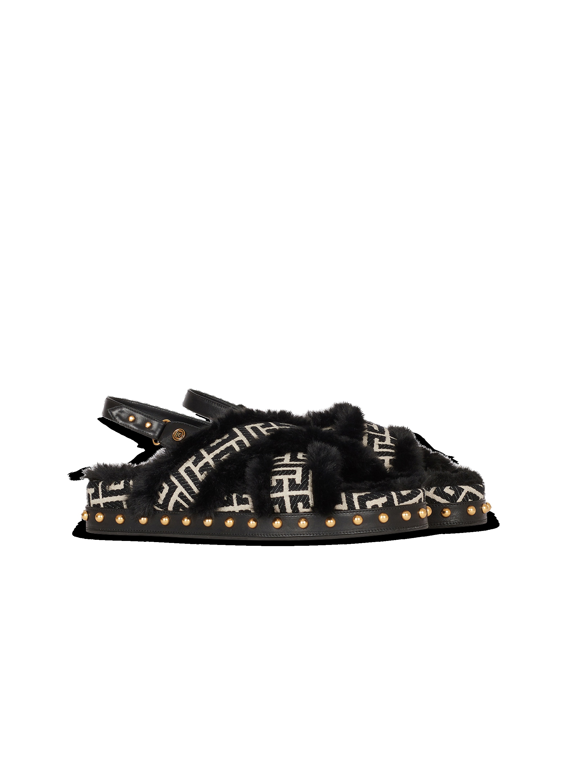 Bicolor jacquard and faux fur Tam flat sandals - 2