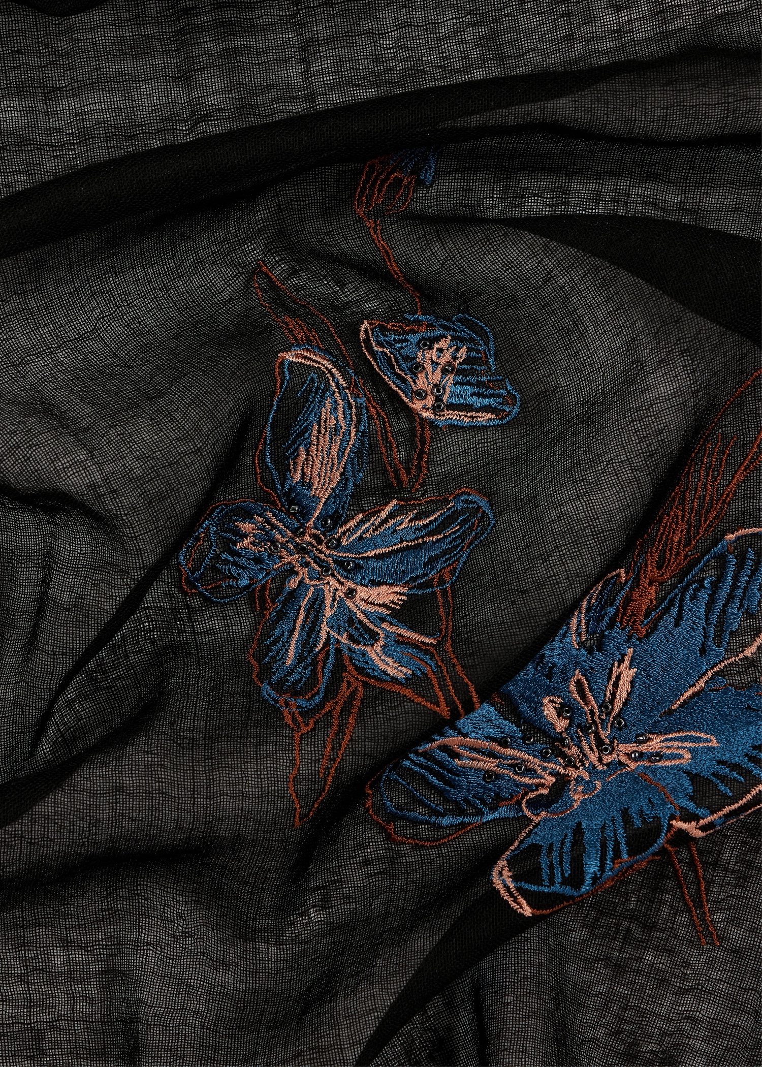 Black Magnolia Embroidered Scarf - 4