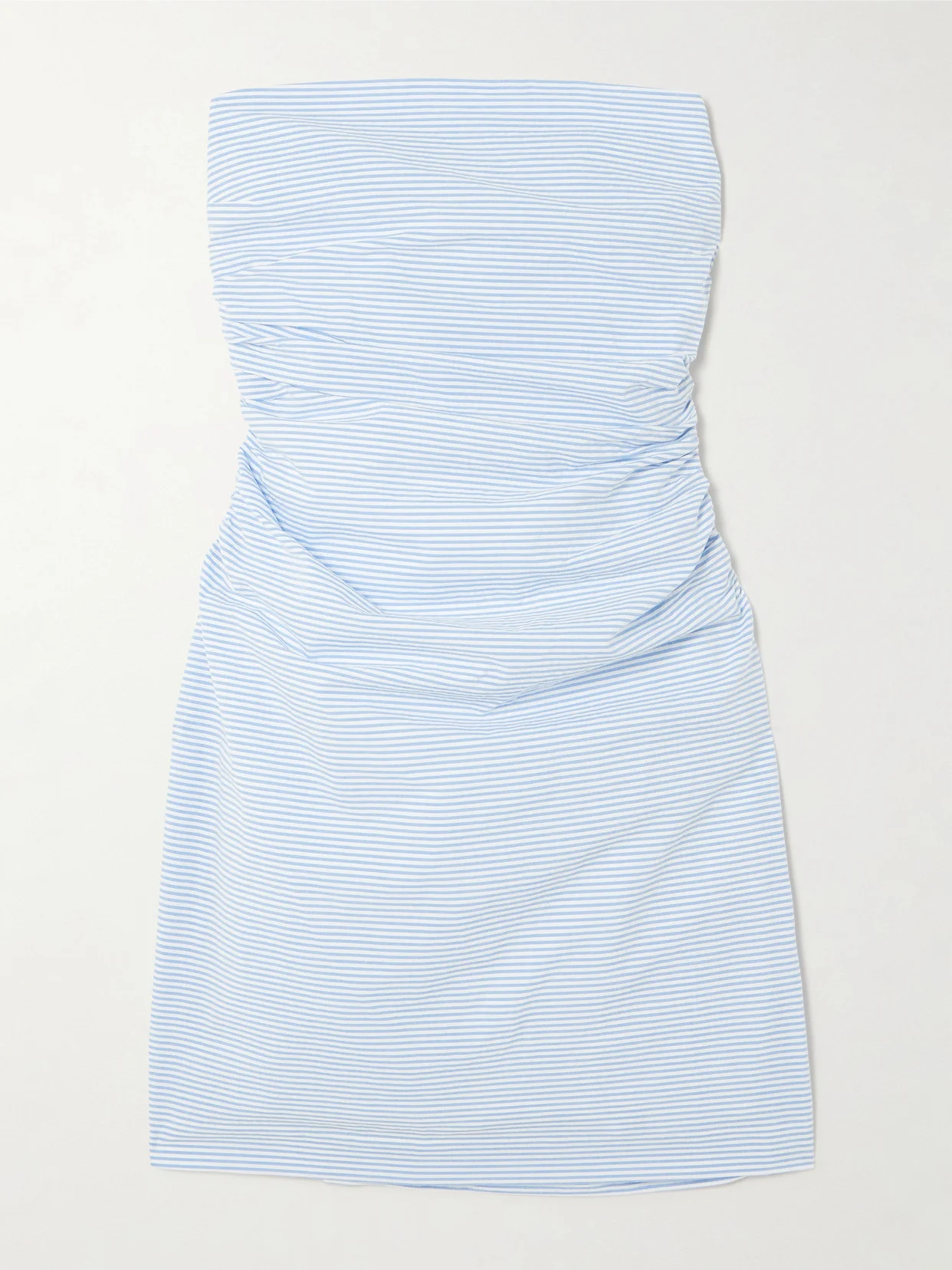 Vera Strapless Ruched Striped Cotton-seersucker Mini Dress - 1