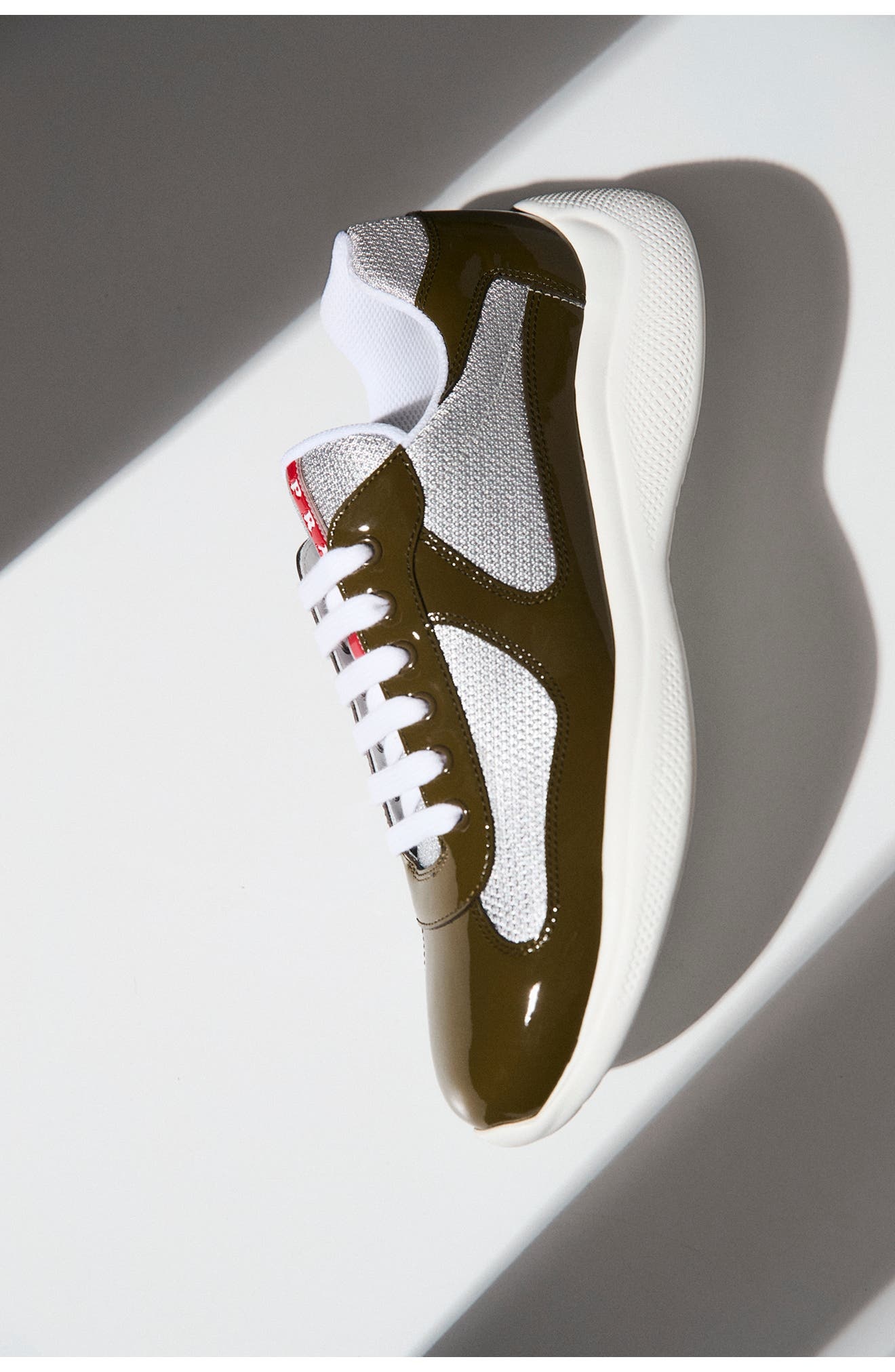 Prada America's Cup Vernice Bike Low Top Sneaker in Loden/Argento at Nordstrom - 2