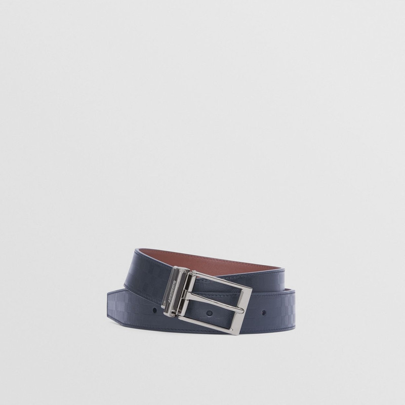Reversible Embossed Check Leather Belt 1