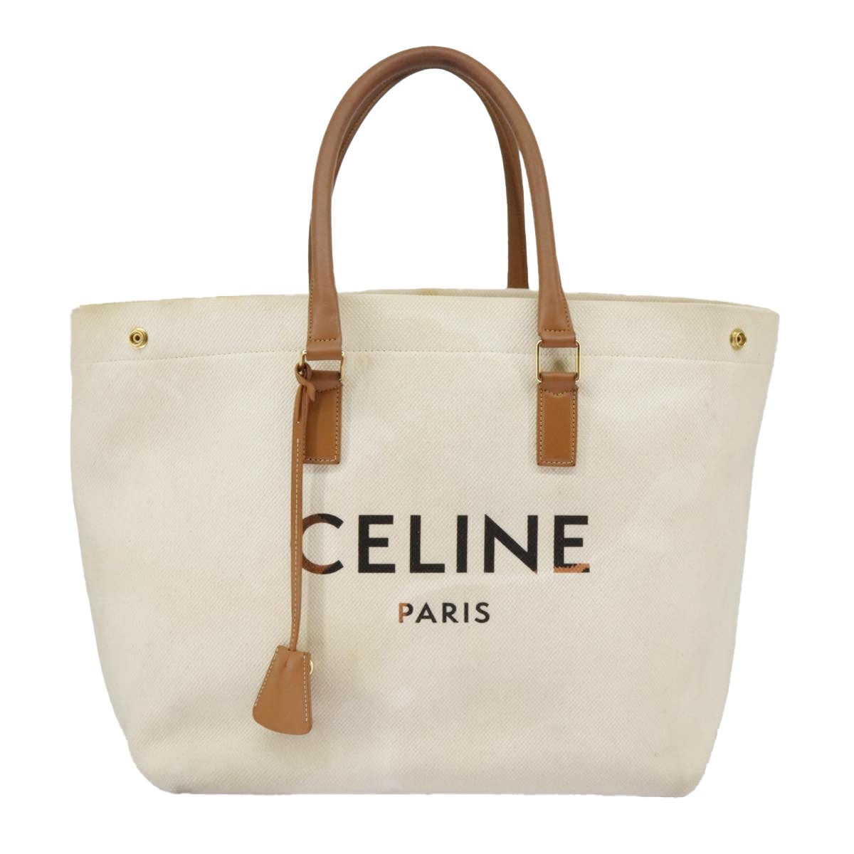 CELINE Horizontalkava Tote Bag Canvas White Gold - 13