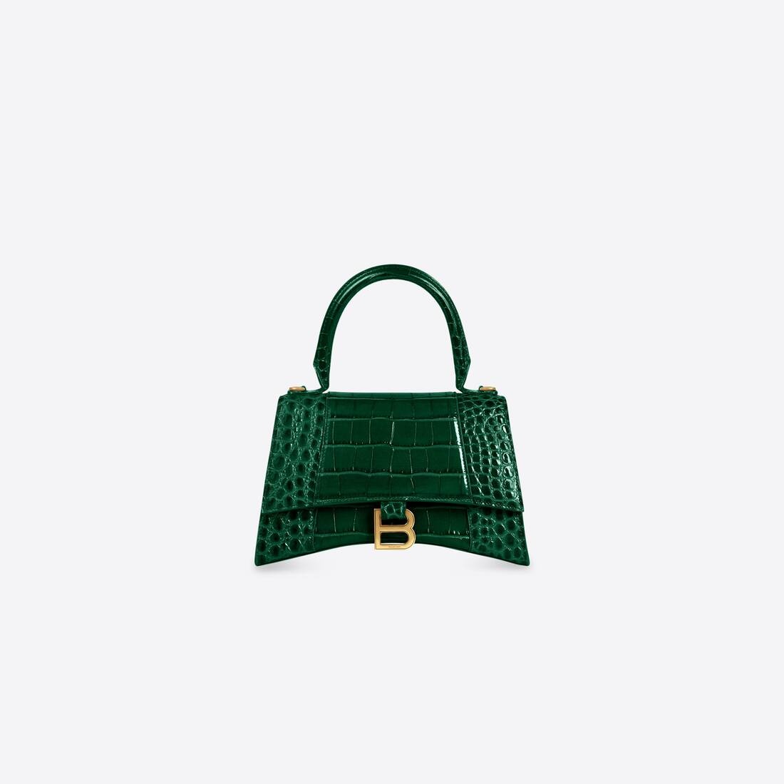 Women's Hourglass Small Handbag Crocodile Embossed in Forest Green - 1