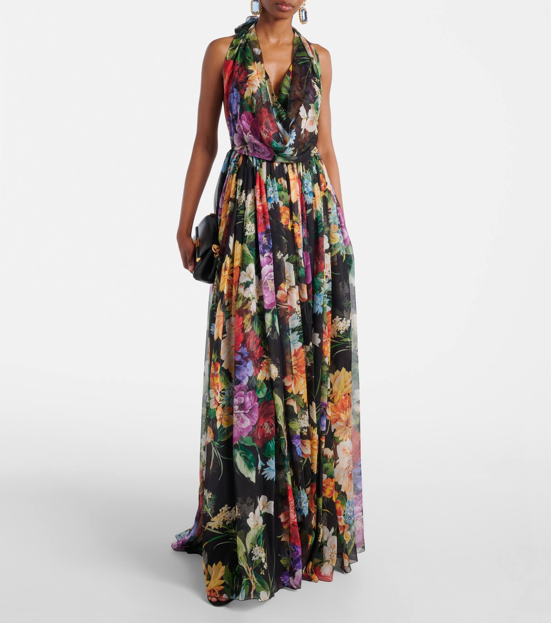 Floral silk chiffon maxi dress - 2