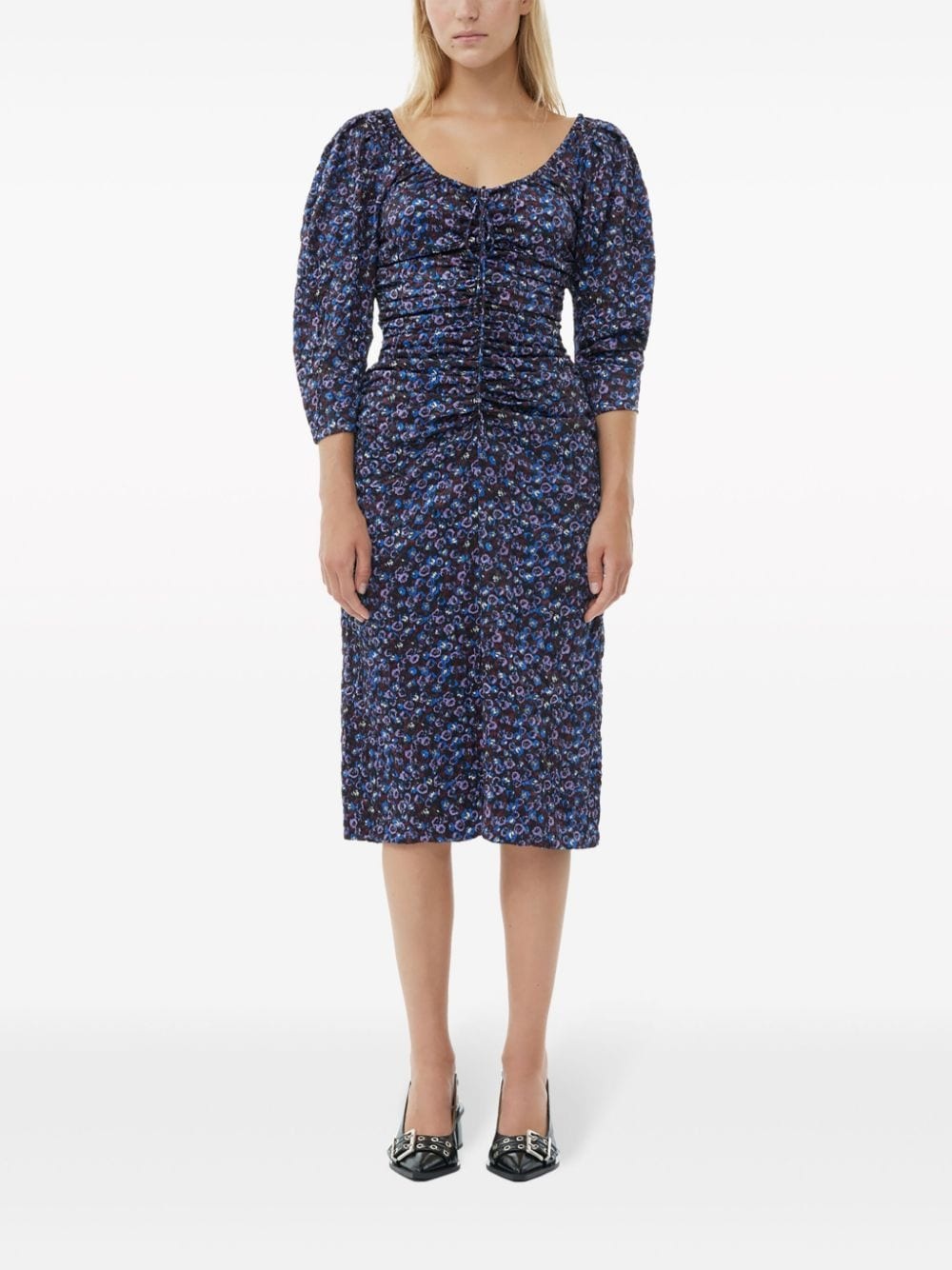 gathered satin midi dress - 2