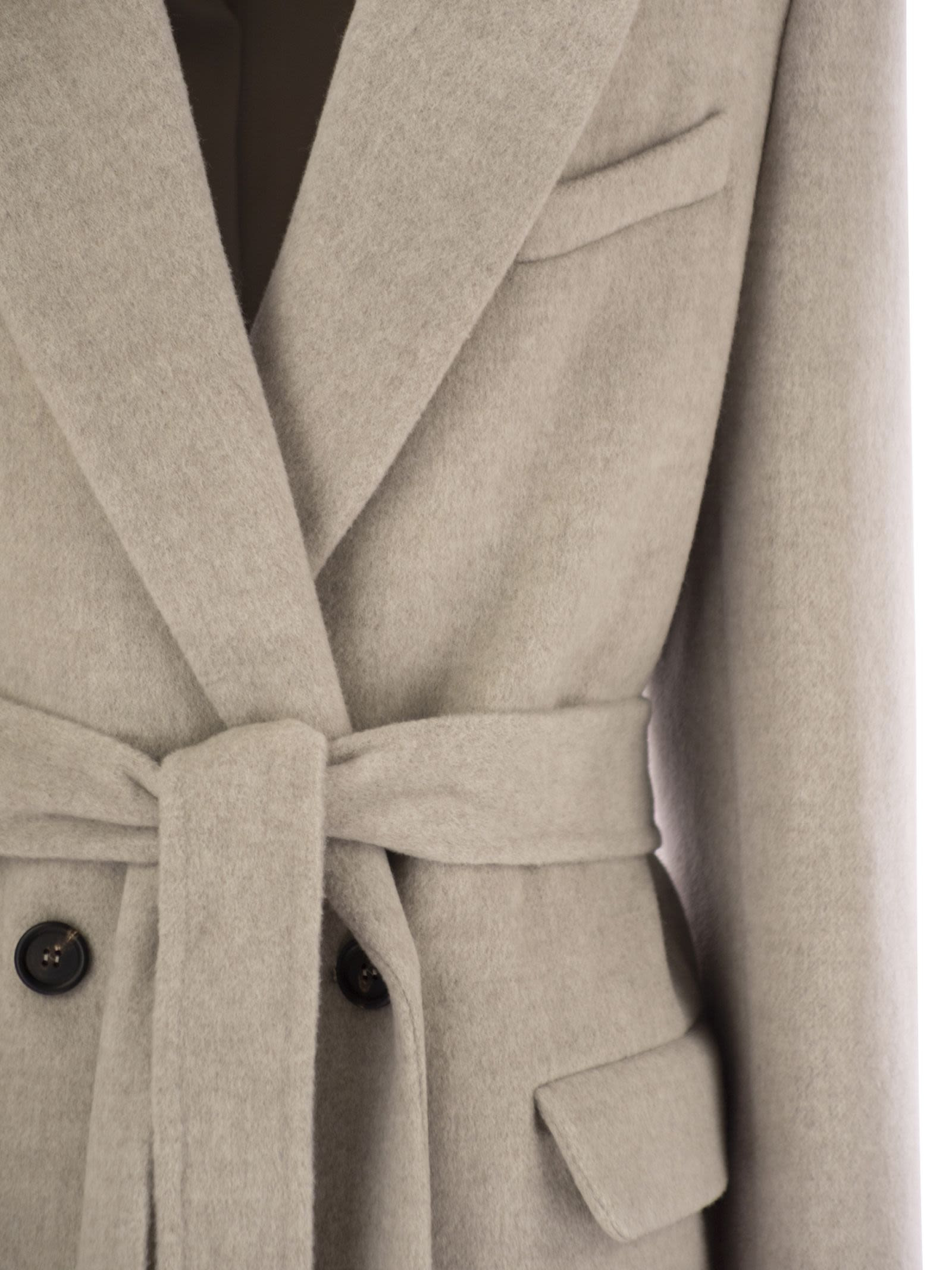 Brunello Cucinelli Women Double-Breasted Coat In Virgin Wool And Cashmere Cloth With Jewellery - 4