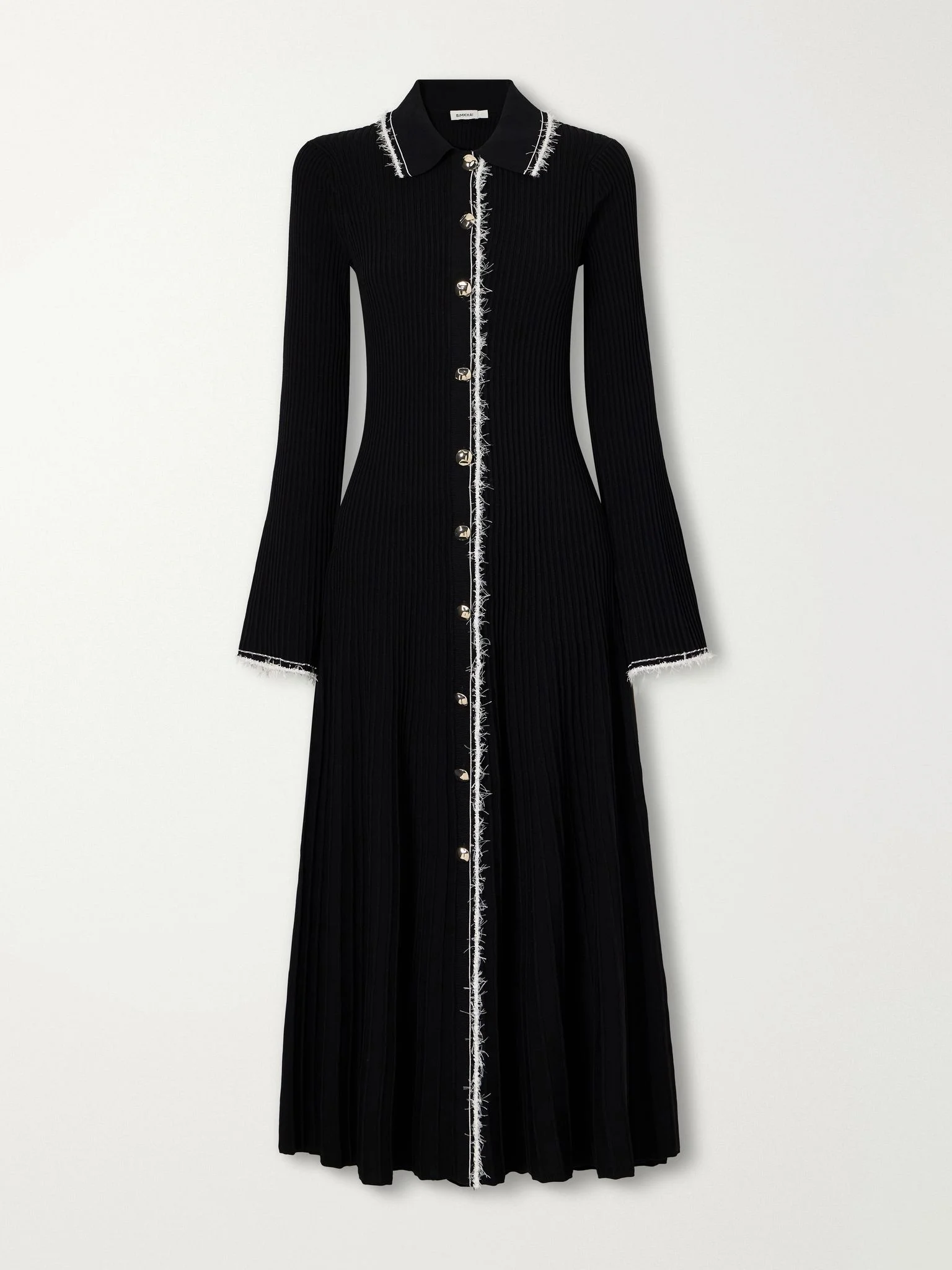 Orelia eyelash-trimmed ribbed midi dress Black - 1