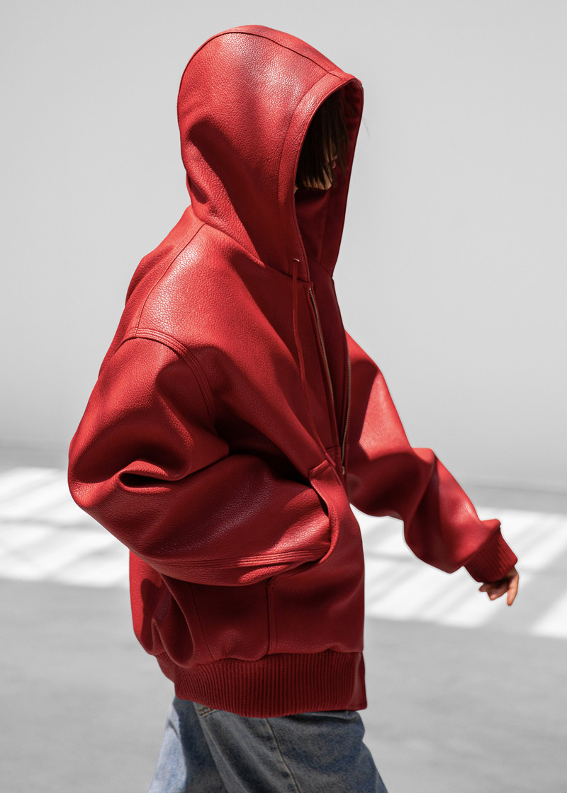 Kodai Faux Leather Bomber Jacket - Red 7