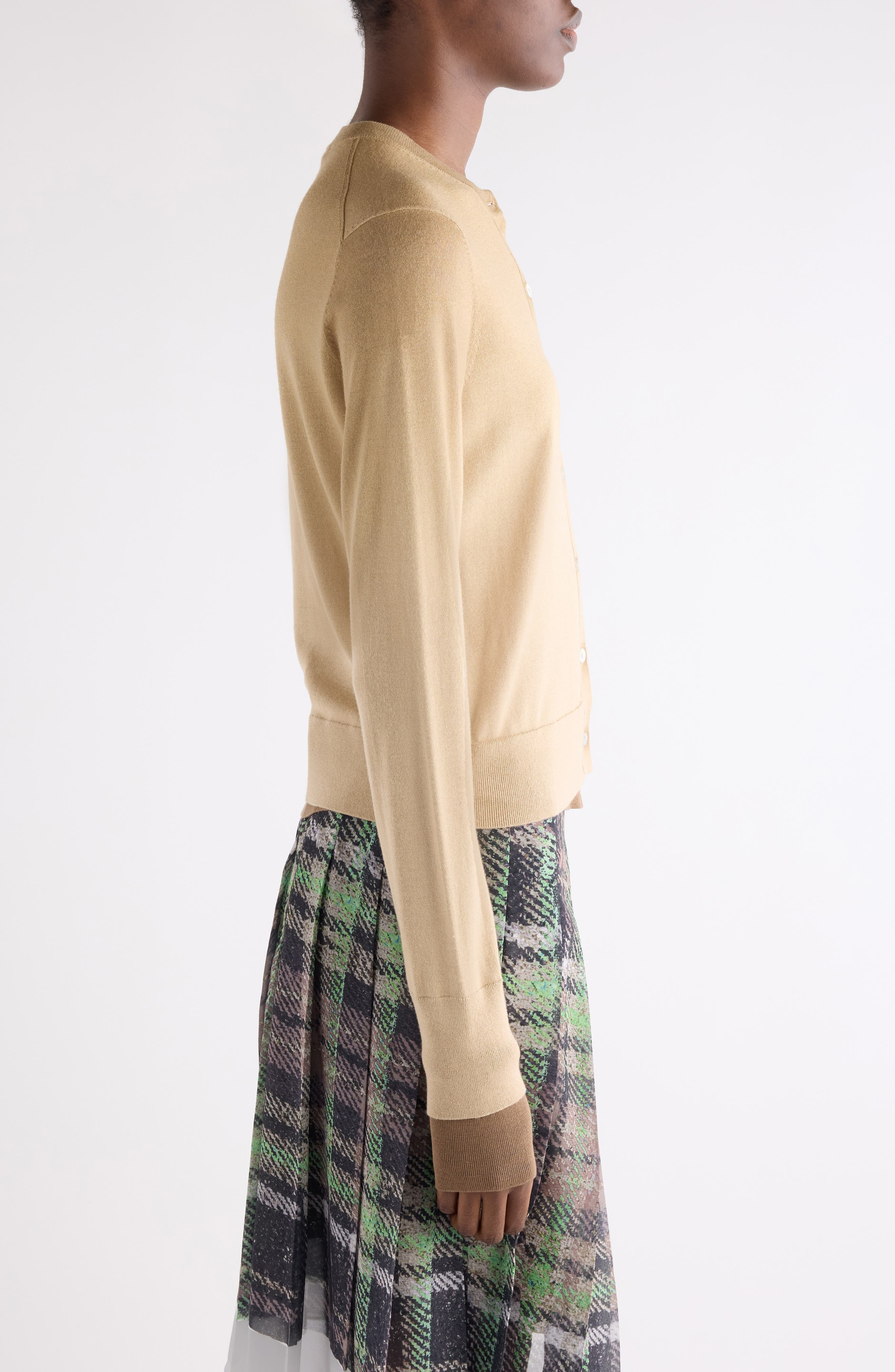 Acne Studios Kohona Layered Silk, Wool & Cashmere Cardigan in Sand Beige at Nordstrom - 4