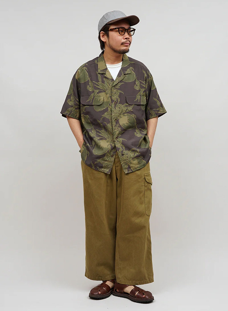 Nigel Cabourn Open Collar Shirt Bihar Mango in Grey outlook