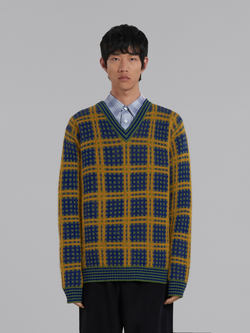Marni GREEN V-NECK JUMPER WITH '50S CHECK outlook