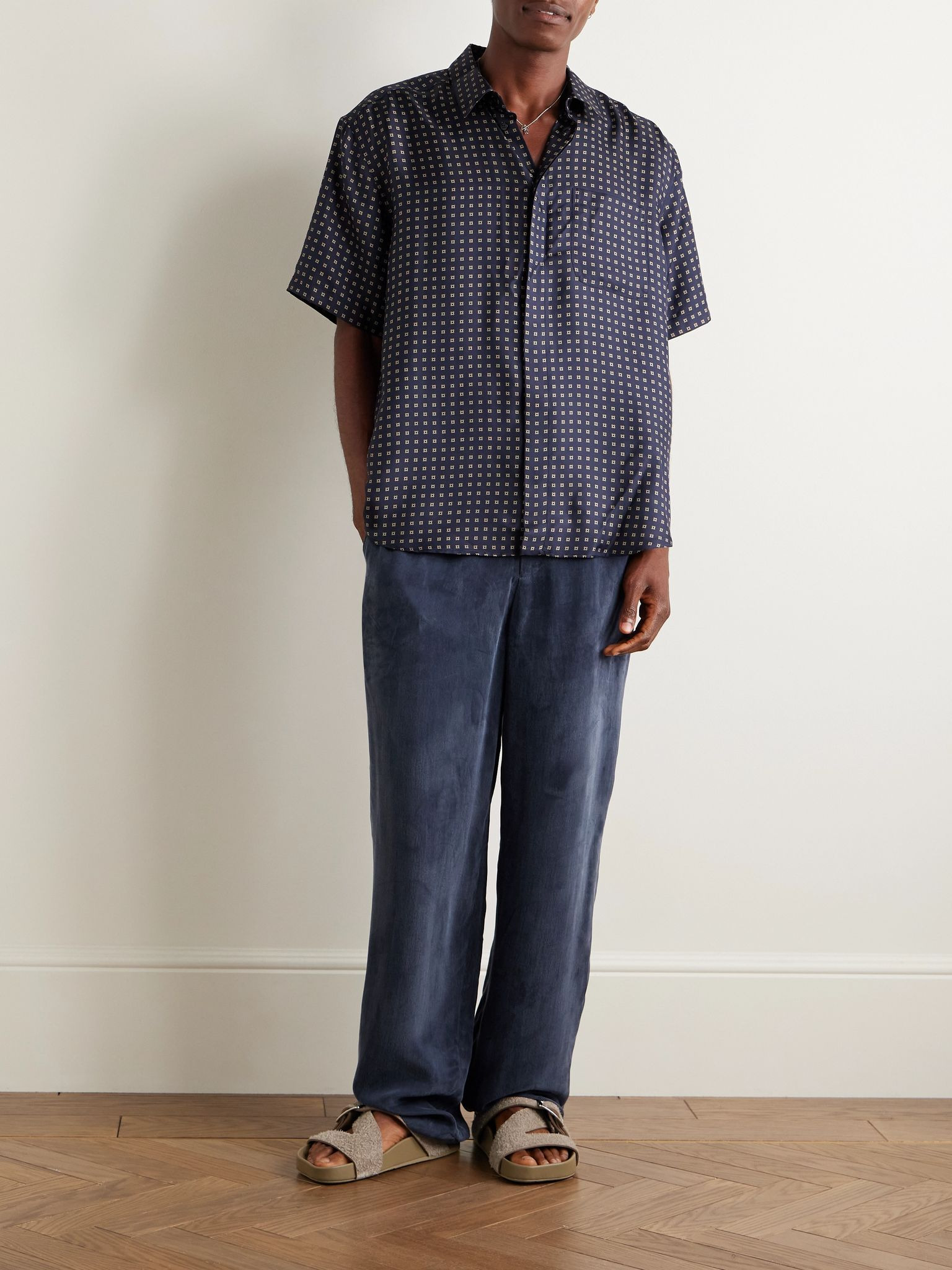 Woven Straight-Leg Drawstring Trousers Navy - 2