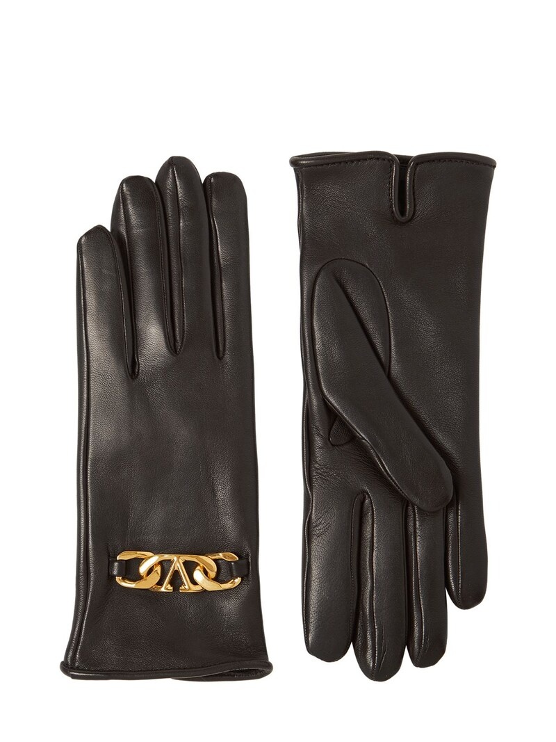 V LOGO CHAIN SMOOTH LEATHER GLOVES - 1