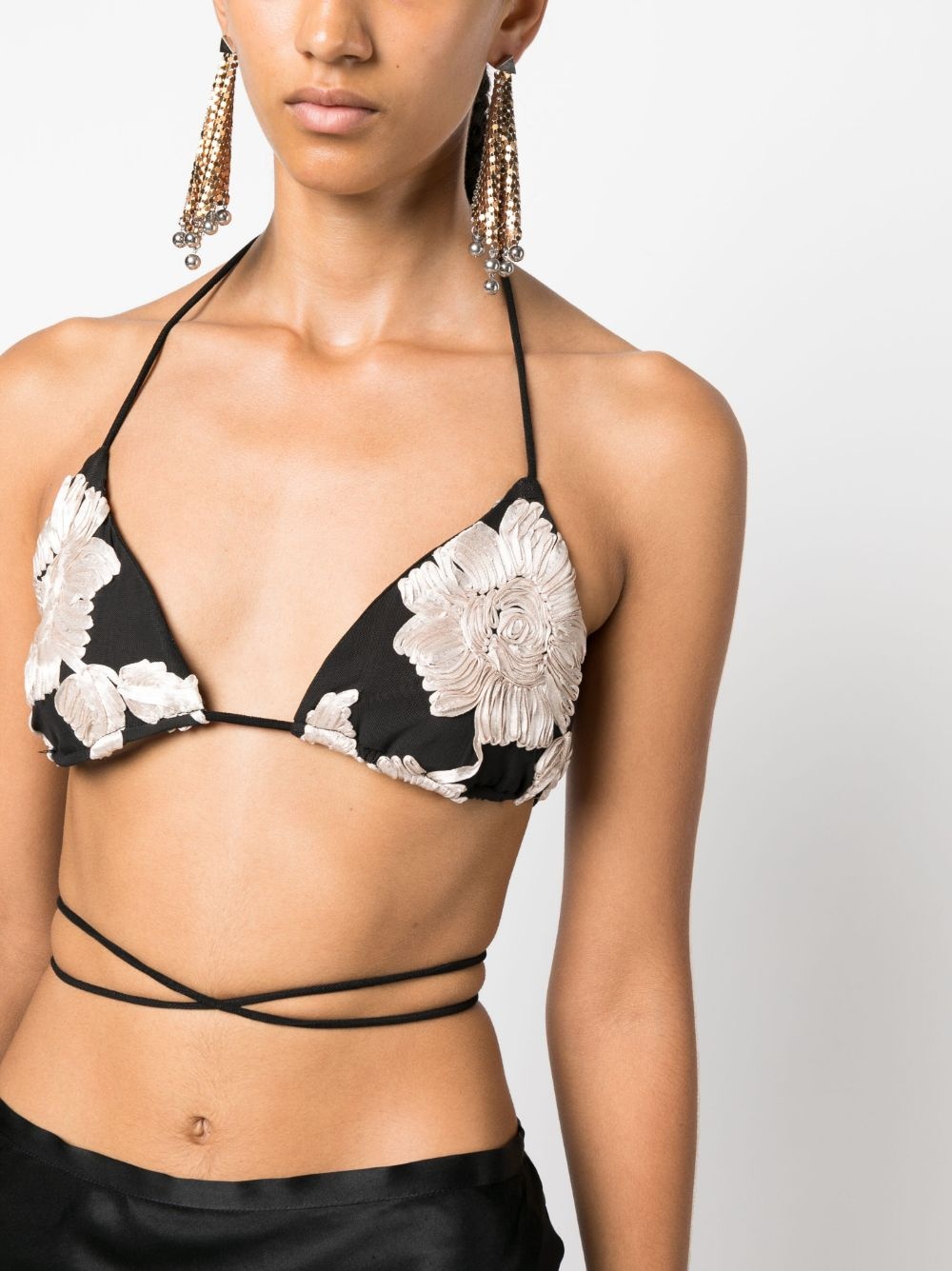 floral-embroidered halterneck bra top - 5