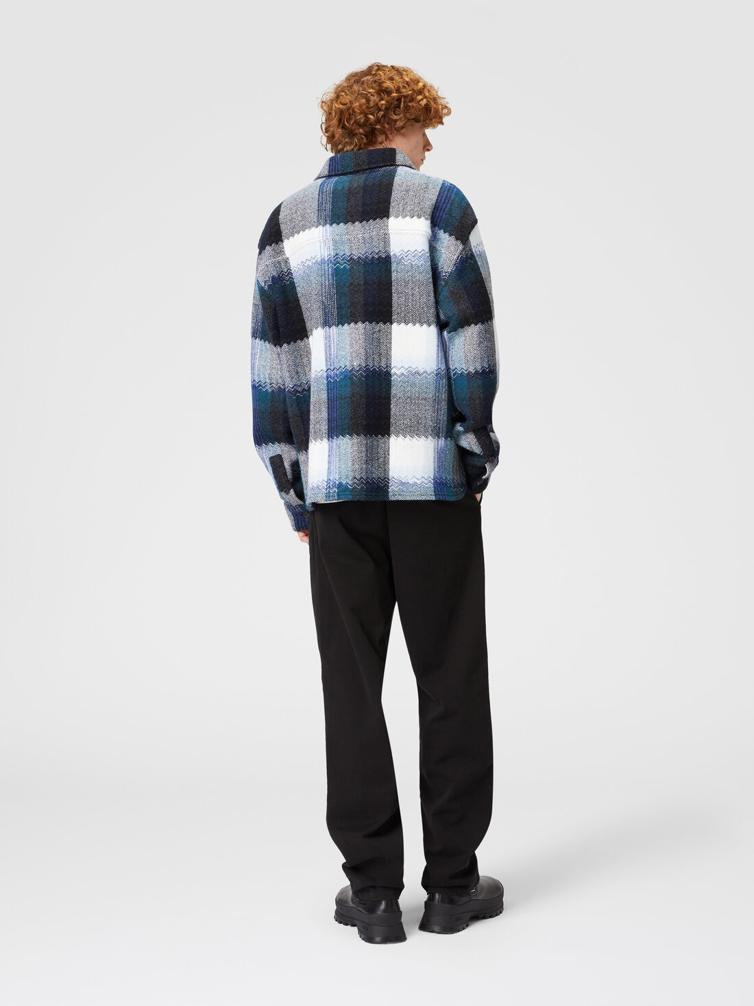 Check wool overshirt with zig zag - 3