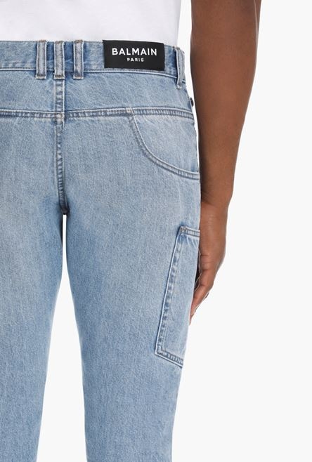 Light blue cotton tapered jeans - 6