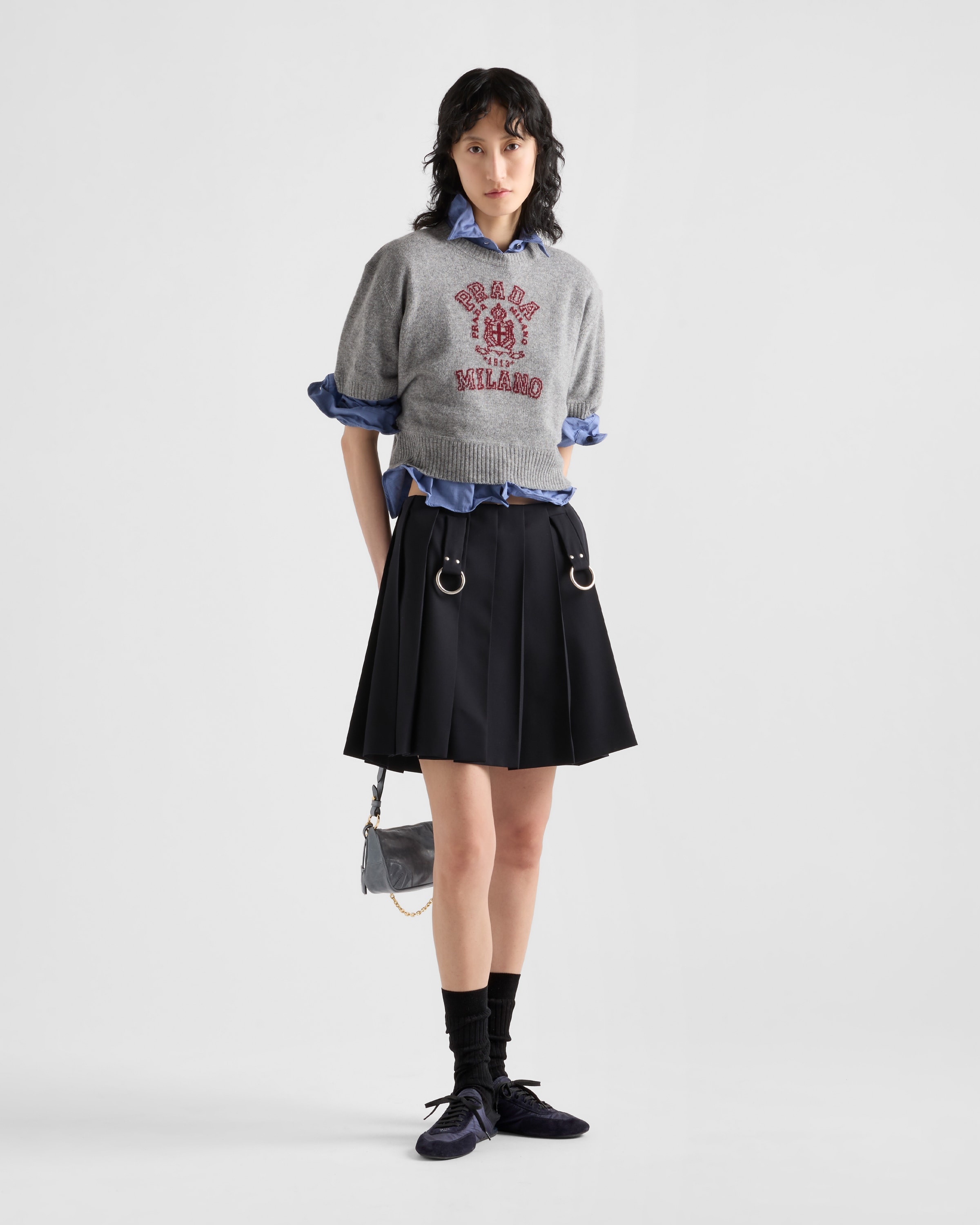 スカート PRADA Midnight Blue Gabardine Skirt Prada Pleated gabardine miniskirt with metal rings | REVERSIBLE