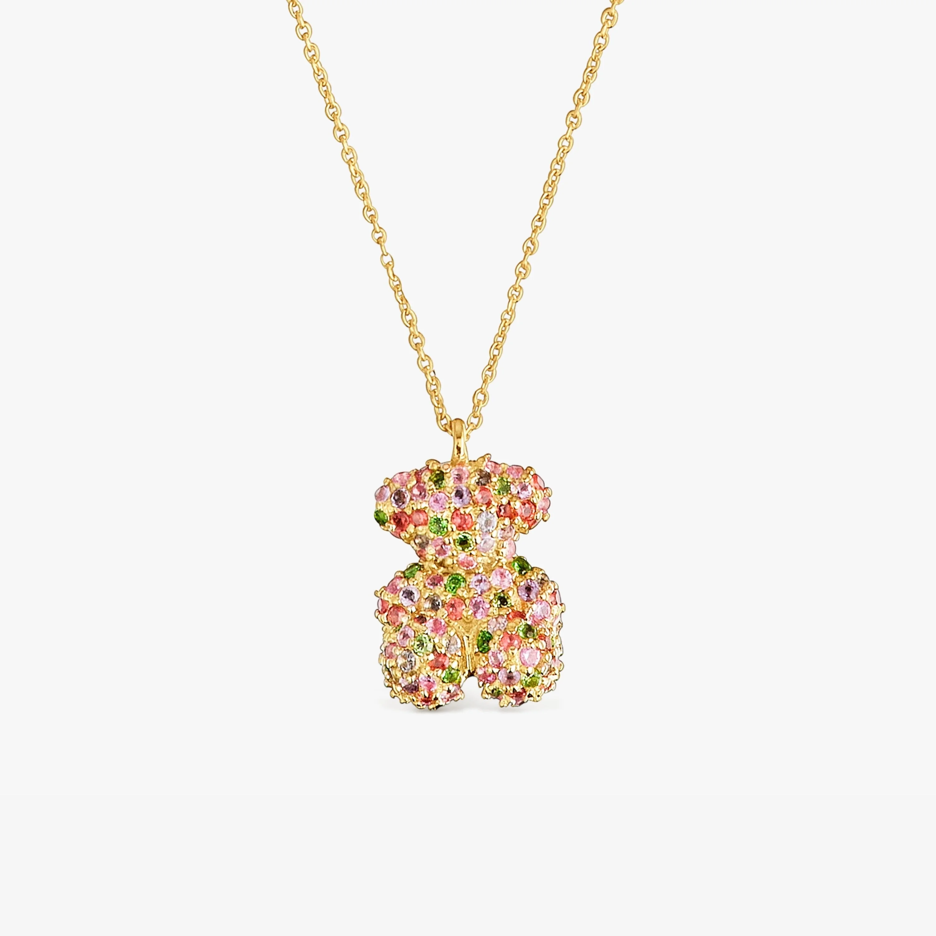 Gemstone and 18K solid gold Bold Bear necklace - 1