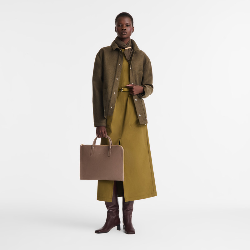 Longchamp Le Foulonné S Briefcase Taupe - Leather outlook