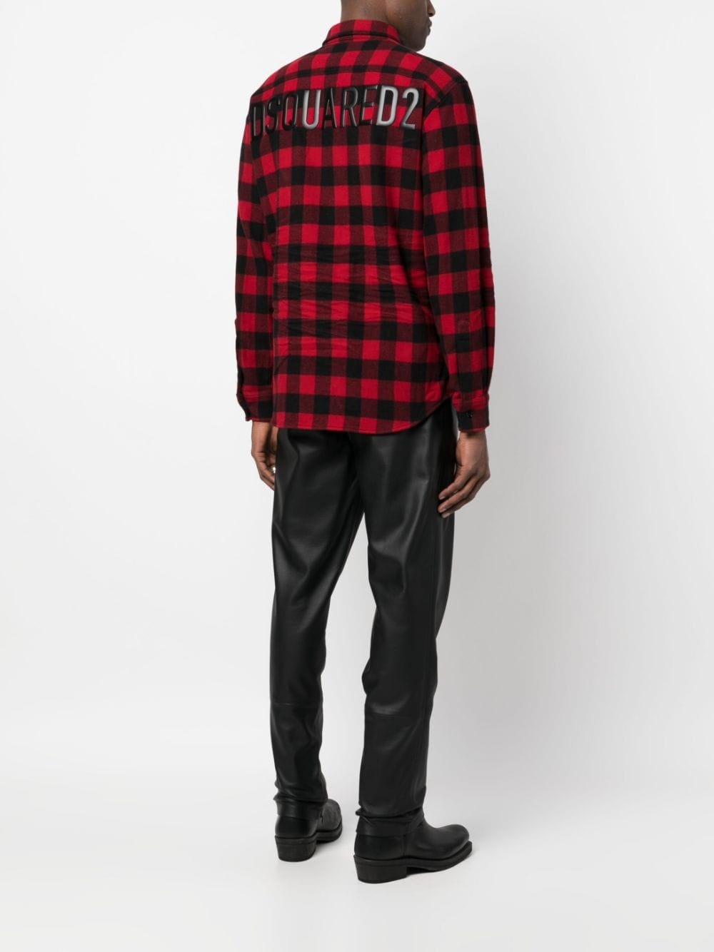check-pattern wool-blend shirt - 2