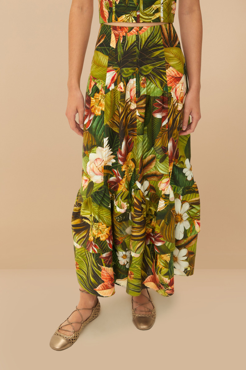 FARM RIO Multicolor Botanical Forest Lenzing™ Ecovero™ Euroflax™ Midi Skirt outlook