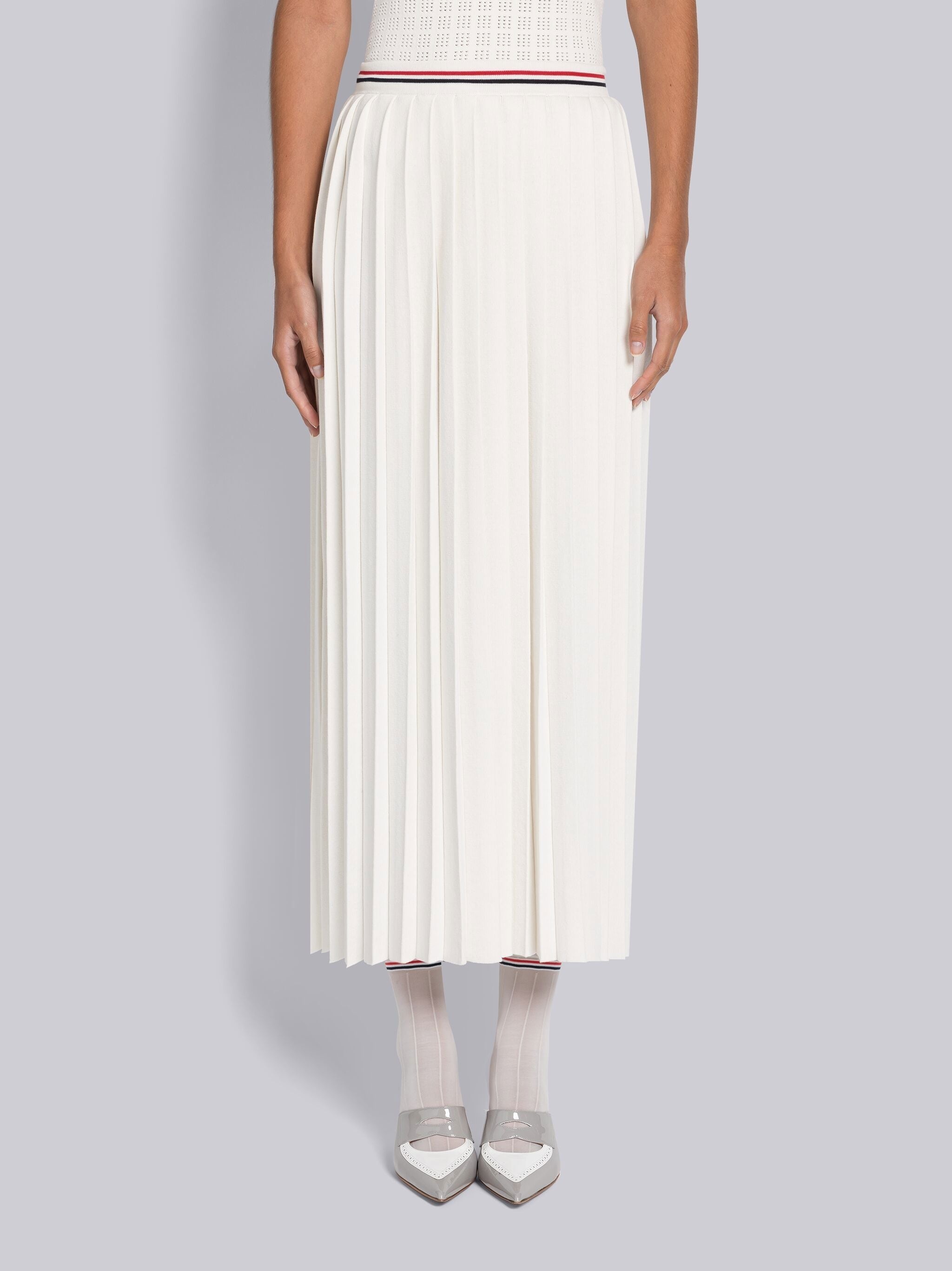 Cotton Stripe Pleated Skirt - 1