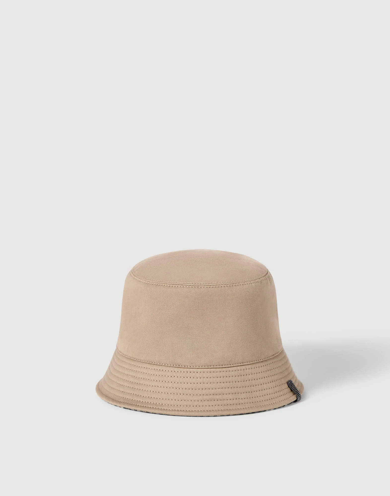 Cotton, linen and virgin wool reversible bucket hat with monili - 1