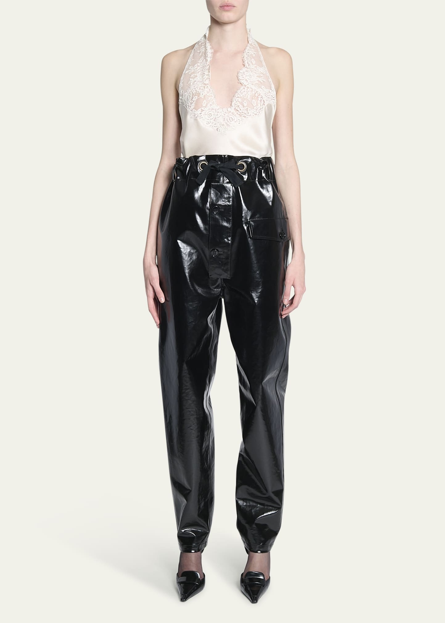 Vinyl Cinched High Waisted Drawstring Pants - 2