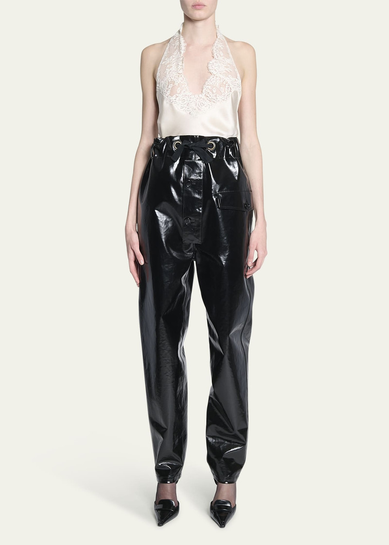 SAINT LAURENT Vinyl Cinched High Waisted Drawstring Pants outlook