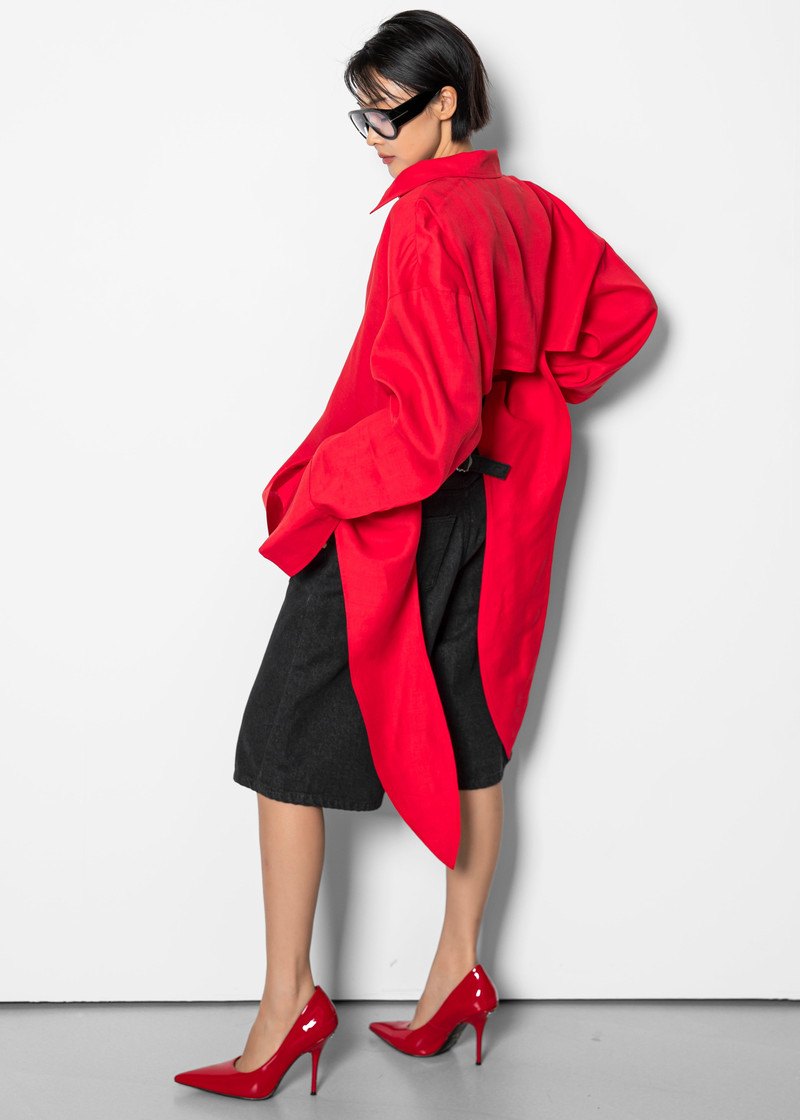 Velia Cut-Out Back Shirt - Red 6