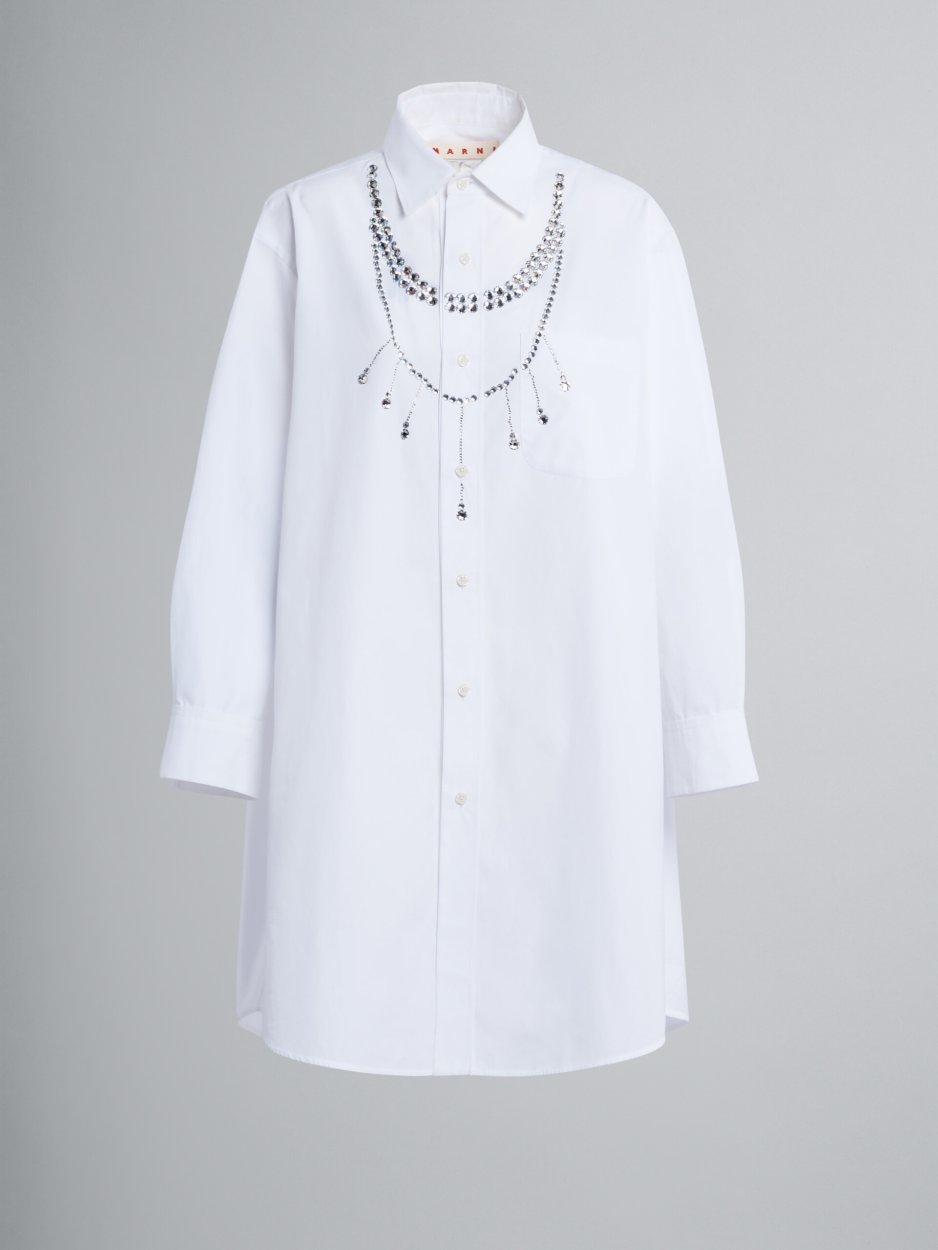 LONG RHINESTONE APPLIQUÉ BIO POPLIN SHIRT - 1