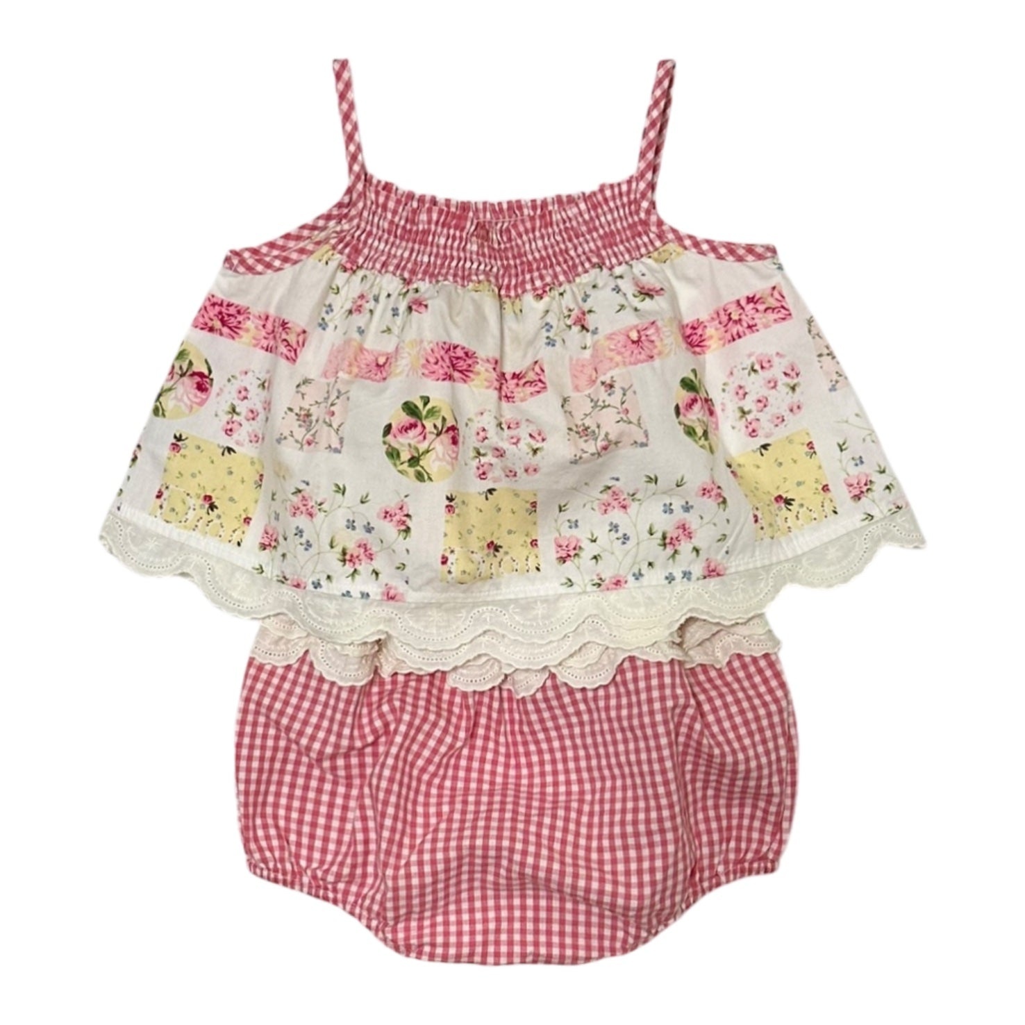 BABY DIOR Floral Gingham Cami Top and Shorts Set Up - 2