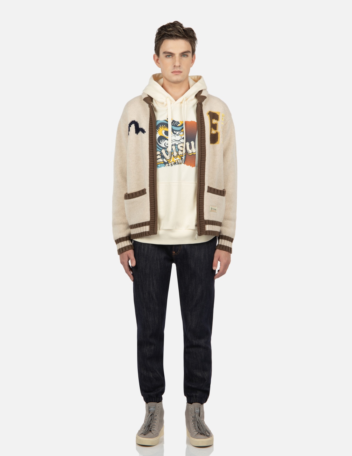 DARUMA INTARSIA-KNIT ZIP-UP SWEATER - 6
