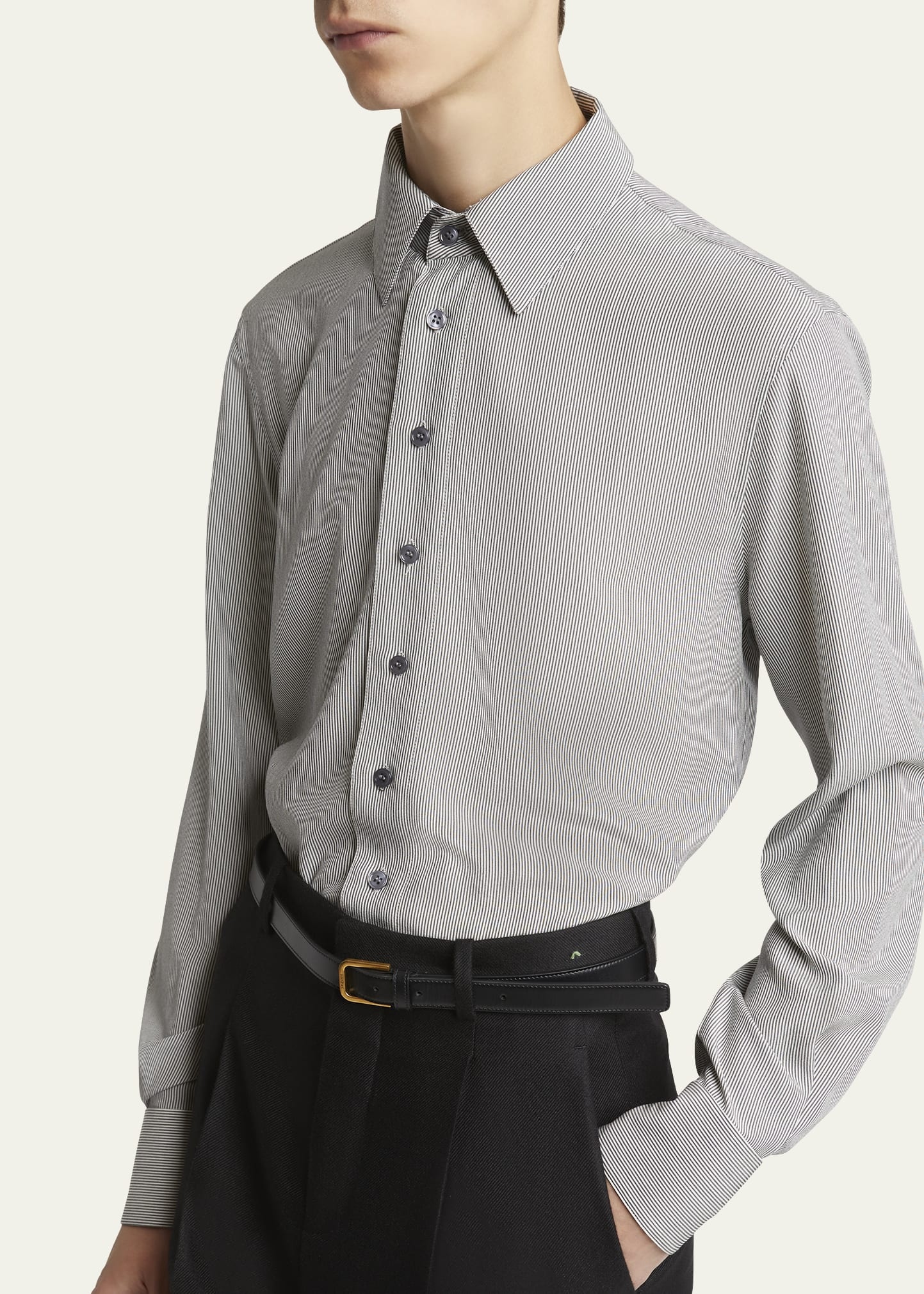 Men's Micro-Striped Silk Sport Shirt - 5
