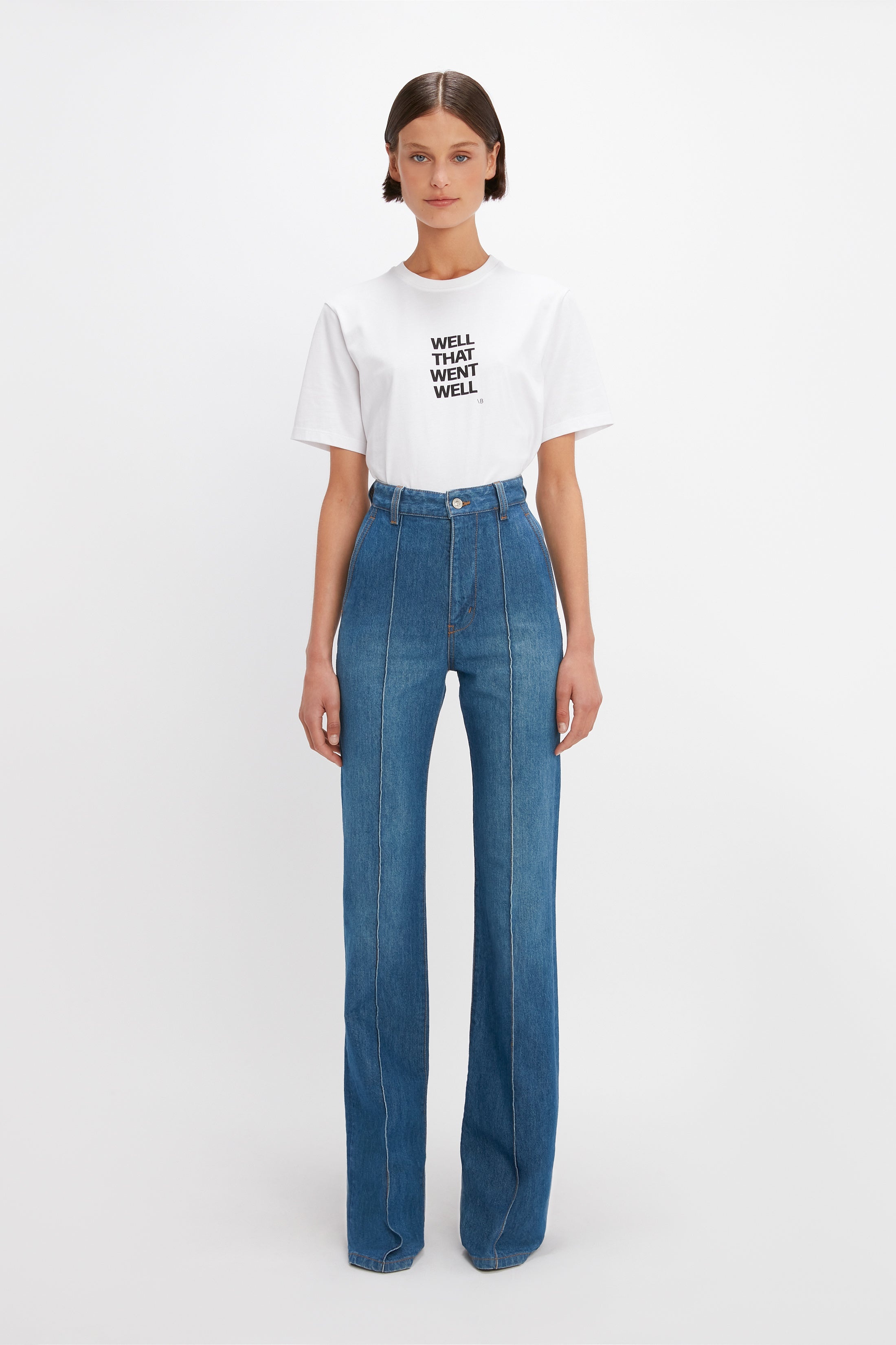 Victoria Beckham Brigitte High Waisted Flare Jean in Sandwashed Indigo